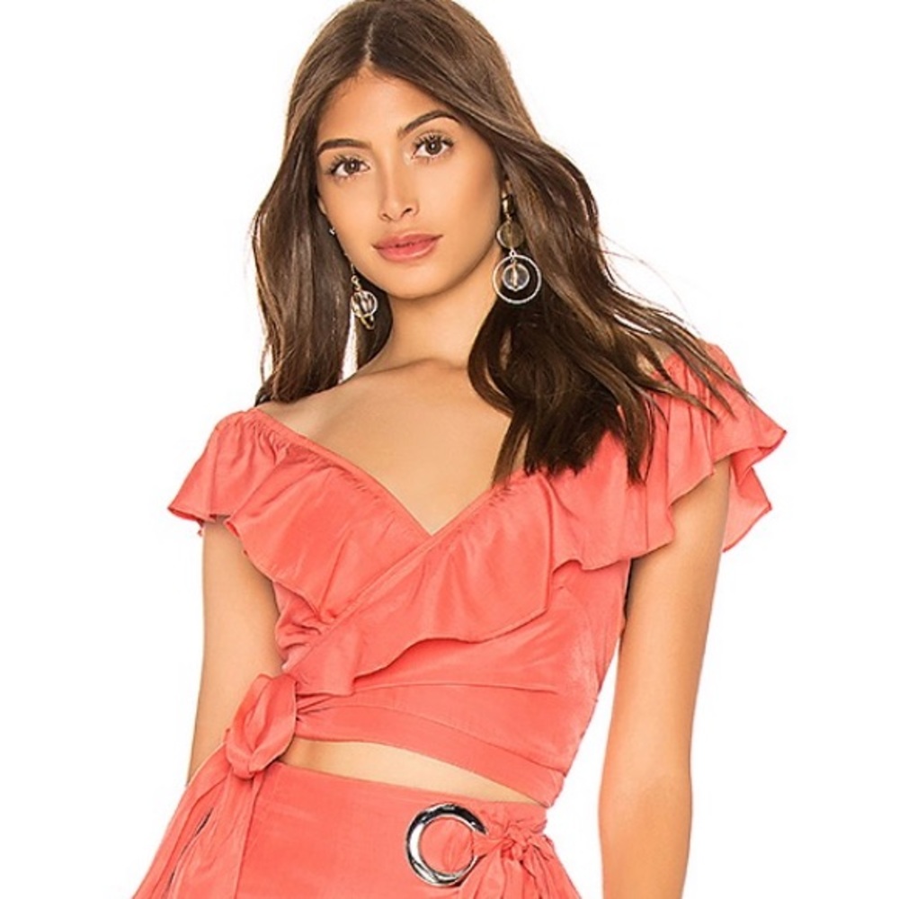 by the way. Coral Ruffle Wrap Crop Top